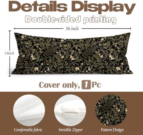Moody Dark Botanical Floral 14x36 Long Lumbar Pillow Cover - Image 3