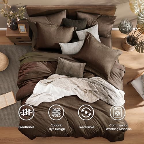 Monbix Oversized Queen Comforter Set 7 Pieces Chocolate Brown Bed in a Bag - Image 2