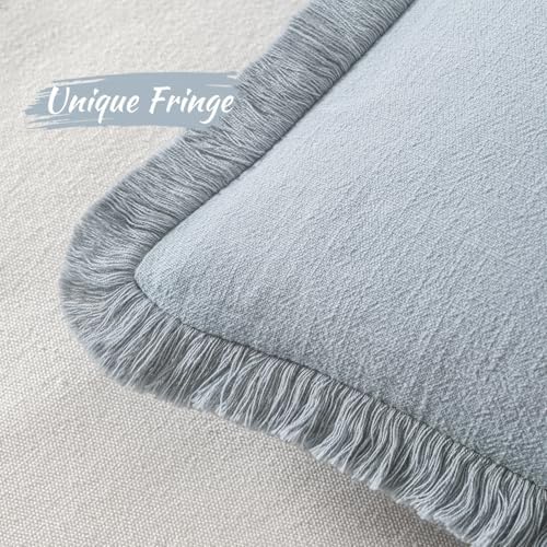 MIULEE Boho Linen Fringe Decorative Throw Pillow Covers Sky Blue 18x18 - Image 3