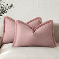 Foindtower Boho Linen Fringe Lumbar Throw Pillow Covers 12×20 Rose Pink by Foindtower