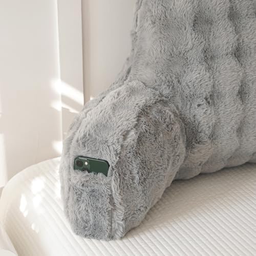Faux Fur Reading Pillow for Sitting in Bed, Large Backrest Bed Pillow - Image 6
