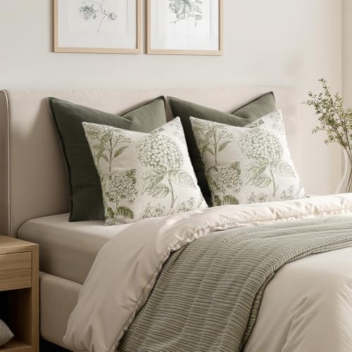 Set of 2 Decorative Floral Pillow Covers 16x16 Inch Light Green - Image 6