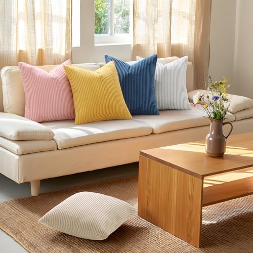 Mecatny Corduroy Fall Throw Pillow Covers 20x20 Set of 2 Cream White - Image 5