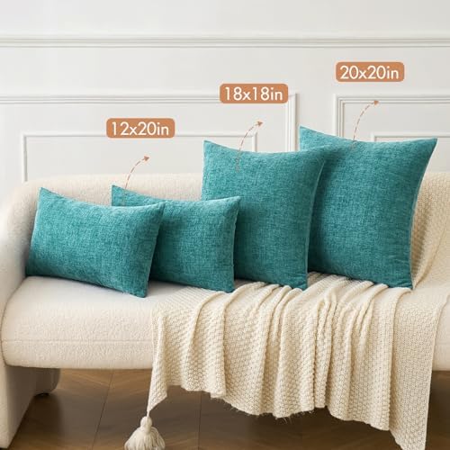 MIULEE Soft Chenille Euro Throw Pillow Covers Teal 24x24 Inch Pack of 2 - Image 4