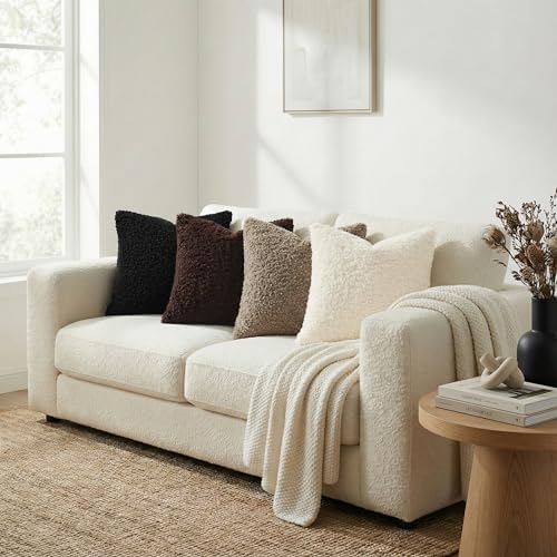 decorUhome Sherpa Decorative Throw Pillow Covers 22x22 Set of 2 Black - Image 3