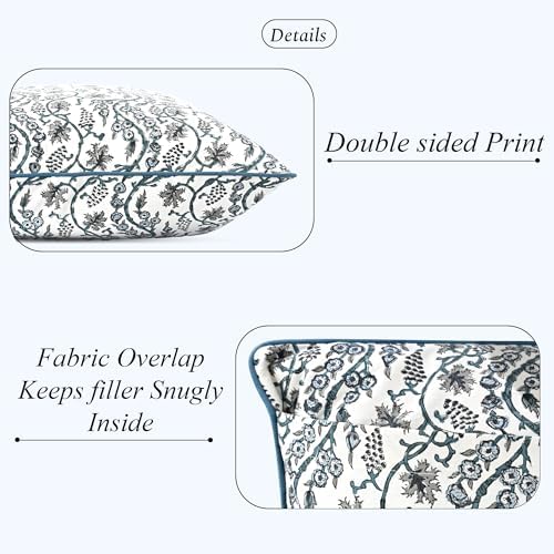 Ridhi Block Print Baby Blue Eyes Cotton Pillow Cover 20" x 20" Set of 2 - Image 2