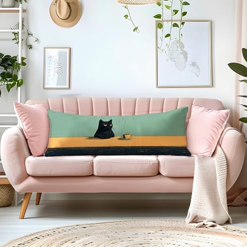 Black Cat 20x54 Body Pillow Cover, Aesthetic Black Cat Art Painting Long Body - Image 6