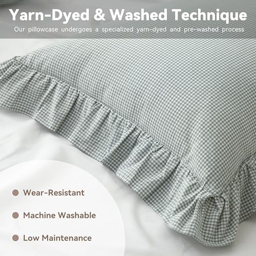 Gingham Pillow Shams 20x26, Ruffle Trim - Image 5