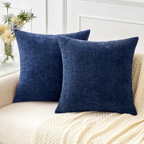 MIULEE Soft Chenille Euro Throw Pillow Covers Navy Blue 22x22 Pack of 2 by MIULEE