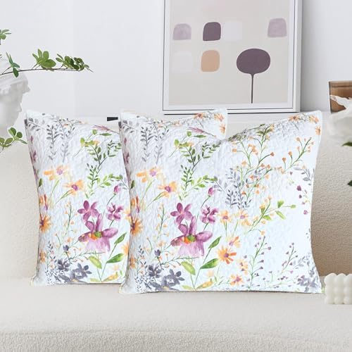 Lady Ann Cotton Quilted Throw Pillow Covers Set, Botanical & Wild Floral - Image 3