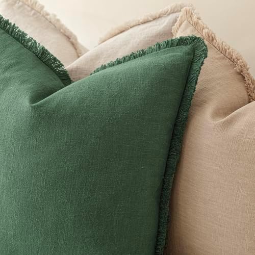Foindtower Decorative Linen Fringe Throw Pillow Covers 24×24 Pine Green - Image 5