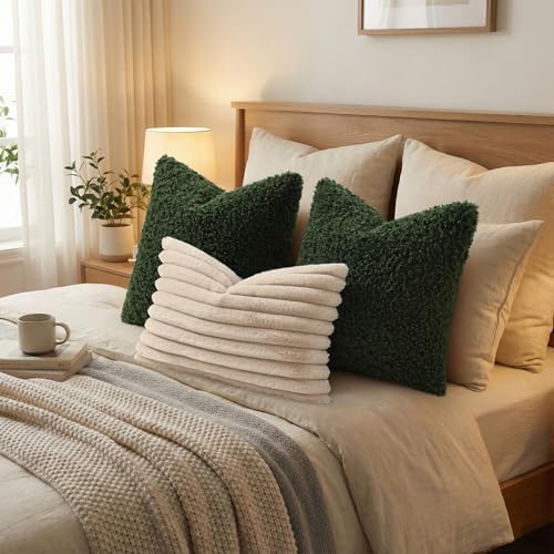 decorUhome Sherpa Decorative Throw Pillow Covers 12x20 Set of 2 Olive Green - Image 7