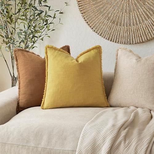Foindtower Decorative Linen Fringe Throw Pillow Covers 20×20 Ginger Yellow - Image 5