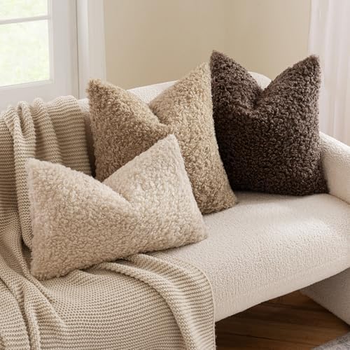 MIULEE Decorative Faux Fur Pillow Covers Sherpa 18x18 Chocolate - Image 2