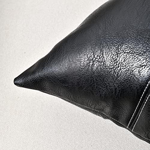 Fancy Homi Black Boho Faux Leather Decorative Throw Pillow Covers 18x18 Inch - Image 4