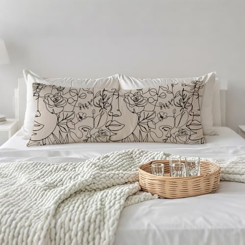 Modern Abstract Women Faces 20x54 Body Pillow Cover, Modern Boho Room Decor - Image 3