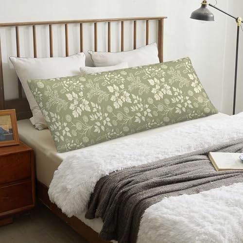 Green Leaf Plant Body Pillowcase, Long Pillow Cover 20"x54" Soft - Image 7