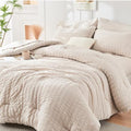 HYMOKEGE Beige California King Comforter Set Seersucker 7 Pieces, All Season by HYMOKEGE