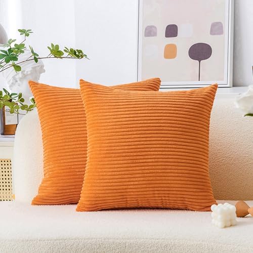 Home Brilliant Striped Euro Shams 24 x 24 Pillow Covers Burnt Orange by HomeBrilliant