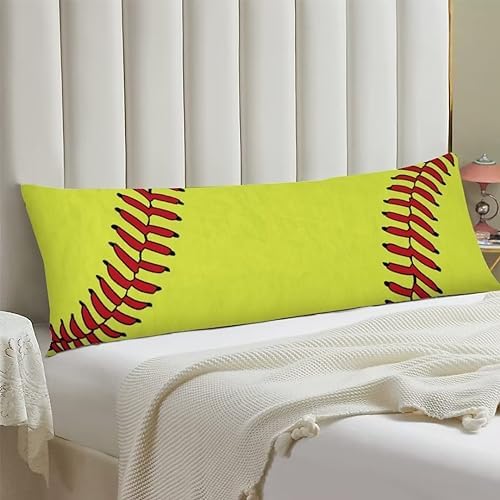 Sport Theme Body Pillow Cover Sports Yellow and Red Baseball Laces Softball - Image 2