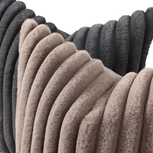 decorUhome Fall Faux Fur Throw Pillow Covers 12x20 Set of 2 Dark Grey - Image 2
