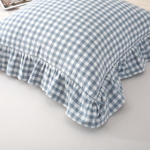 Mywinlle Blue Plaid Ruffle Gingham Throw Pillow Covers 18"x18" Set of 2 - Image 4