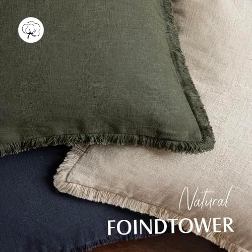 Foindtower Decorative Linen Fringe Throw Pillow Covers 24×24 Dark Green - Image 4