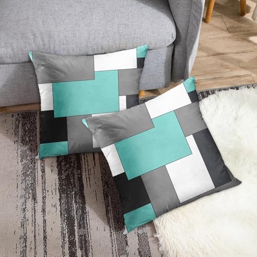 Emvency Throw Pillow Covers Set of 2, 18 x 18 Inch, Teal Geometric - Image 3
