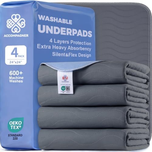 Accompagner Incontinence Bed Pads Washable Waterproof, Ultra-Absorbent Reusable by Accompagner