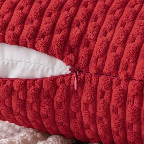 MIULEE Christmas Decorative Throw Pillow Covers 18x18 Red Textured Corduroy - Image 3