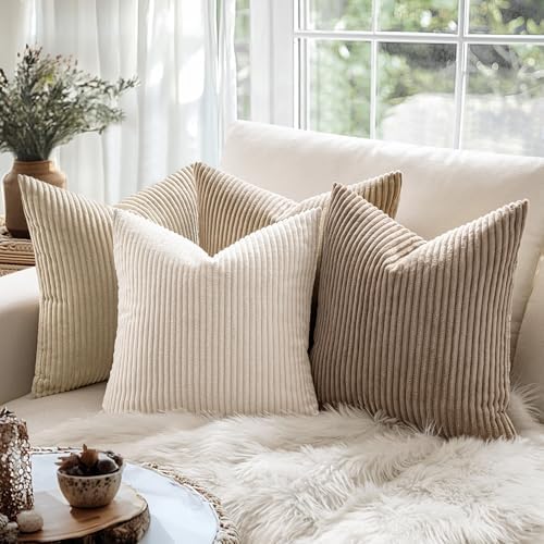 MIULEE Lumbar Soft Corduroy Throw Pillow Covers Set of 2 12x20 Cream White - Image 3