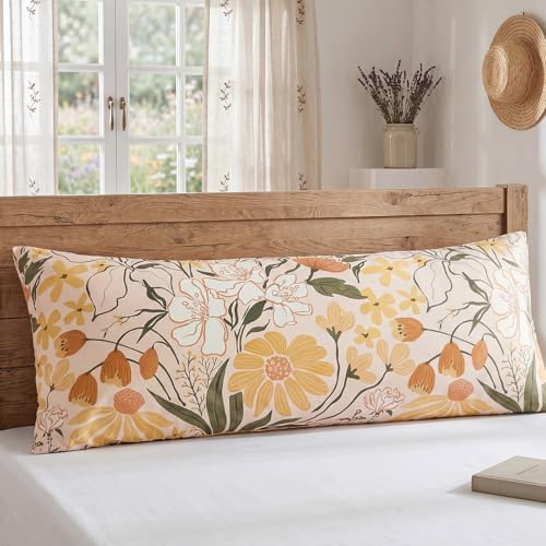 Bedorm 20 x 54 Body Pillow Cover Cotton Body Pillow Case Leaf Botanical Print - Image 2
