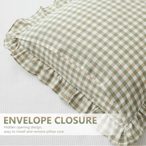 KKJIAF 2 Pcs Ruffle Gingham Pillow Covers 24" x 24", Sage Green Plaid - Image 5
