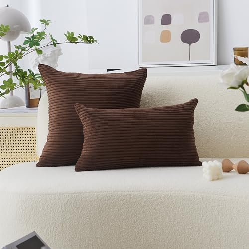 Home Brilliant Euro Pillows 26x26 Set of 2 Large Solid Striped Corduroy Euro - Image 5