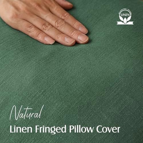 Foindtower Decorative Linen Fringe Throw Pillow Covers 16×16 Pine Green - Image 2
