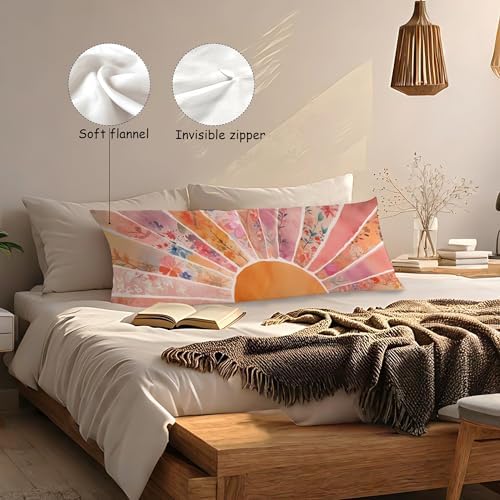 Abstract Boho Orange Sunrise 20x54 Body Pillow Cover Case, Mid Century - Image 3