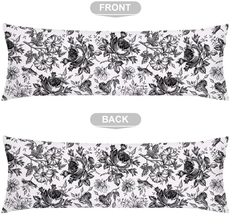 Black and White Porcelain Floral Body Pillow Cover 20x54 Long Pillow Case - Image 4