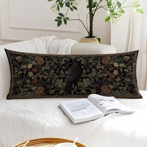 Gothic Moody Floral Raven 20x54 Body Pillow Cover, Dark Academia Room Decor - Image 6