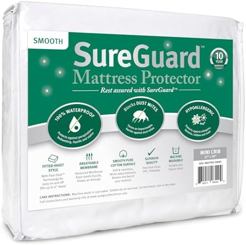 SureGuard Smooth Waterproof Mattress Protector, Mini Crib Mattress Cover by SureGuardMattressProtectors