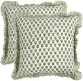 CPC Block Print Ruffle Throw Pillow Cover Emerald Green 18"x18" by COTTONPRINTCLUB