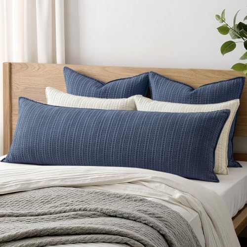 Decorative Waffle Lumbar Pillow Cover 14x36 in Navy Blue No Instert - Image 2
