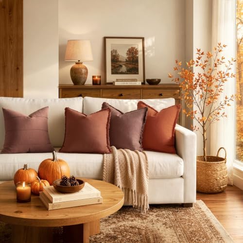 MIULEE Linen Fringe Decorative Fall Throw Pillow Covers Late Autumn 20x20 - Image 6