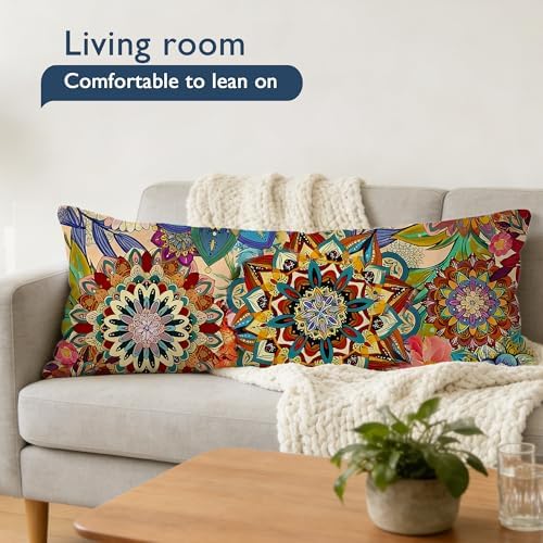 Boho Abstract Mandala Floral 20x54 Body Pillow Cover, Art Nouveau Deco Decor - Image 2