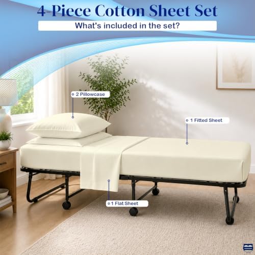 Cottingon 4 PC Cot Sheet Set 25"X75", Egyptian Cotton - Image 4