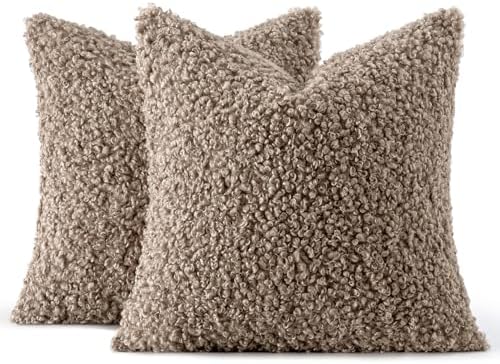 MIULEE Decorative Faux Fur Pillow Covers Euro Sherpa 22x22 Khaki - Image 6