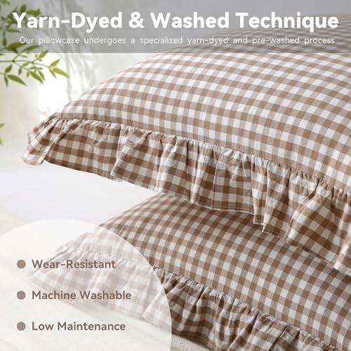 Gingham Throw Pillow Covers 24x24, Warm Taupe White - Image 4