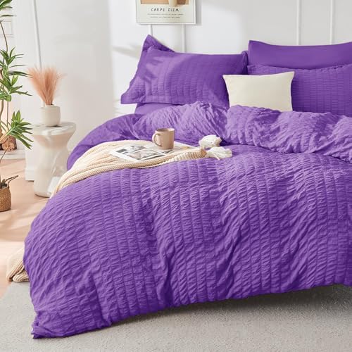 HYMOKEGE Bright Purple Full Size Comforter Sets Seersucker 7 Pieces, All Season - Image 2