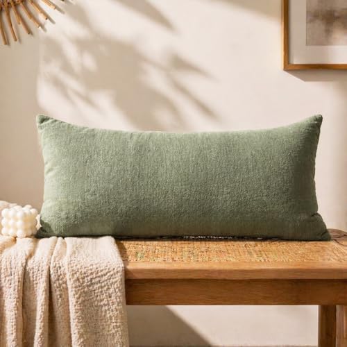 JoraLion Chenille Lumbar Pillow Covers 14X26 inch Olive Sage Green by JoraLion