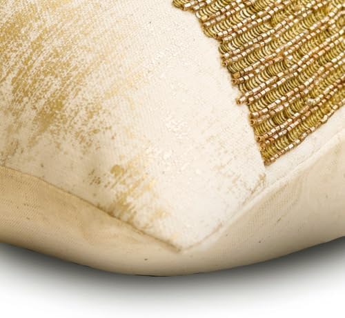 The HomeCentric Gold Pack of 2, Cotton Linen Foil Foil & Sequins Beaded Oblong - Image 2