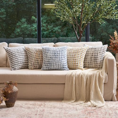 Aeckself Boho Chenille Tufted Pillow Cover 18x18 Inch, Decorative Square Throw - Image 5